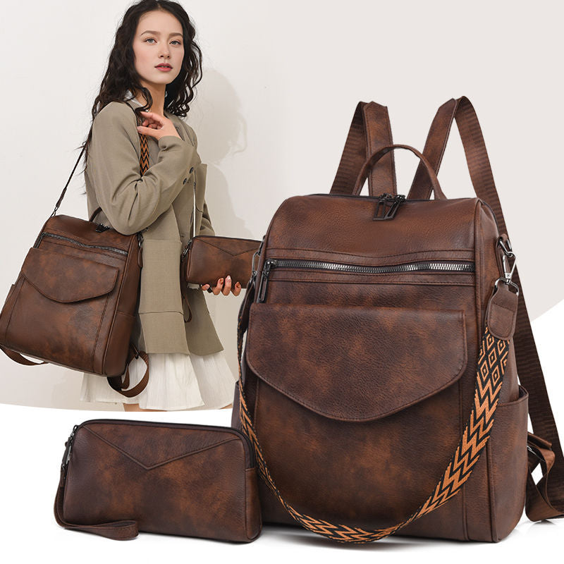 Retro Large-Capacity PU Leather Travel Backpack