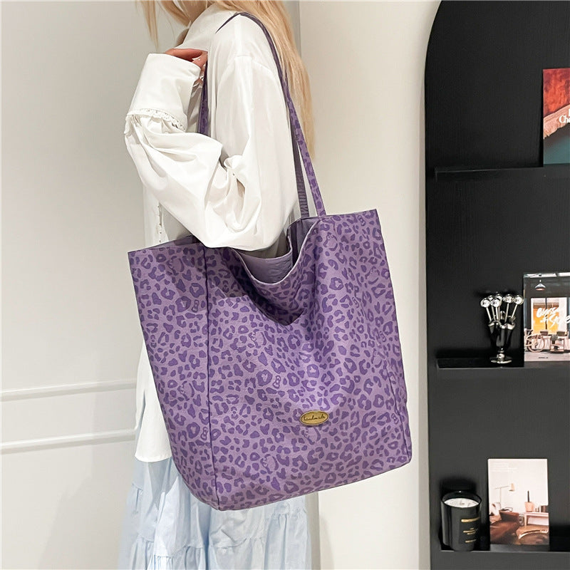 Korean Leopard Print Large-Capacity Double-Sided Shoulder Tote
