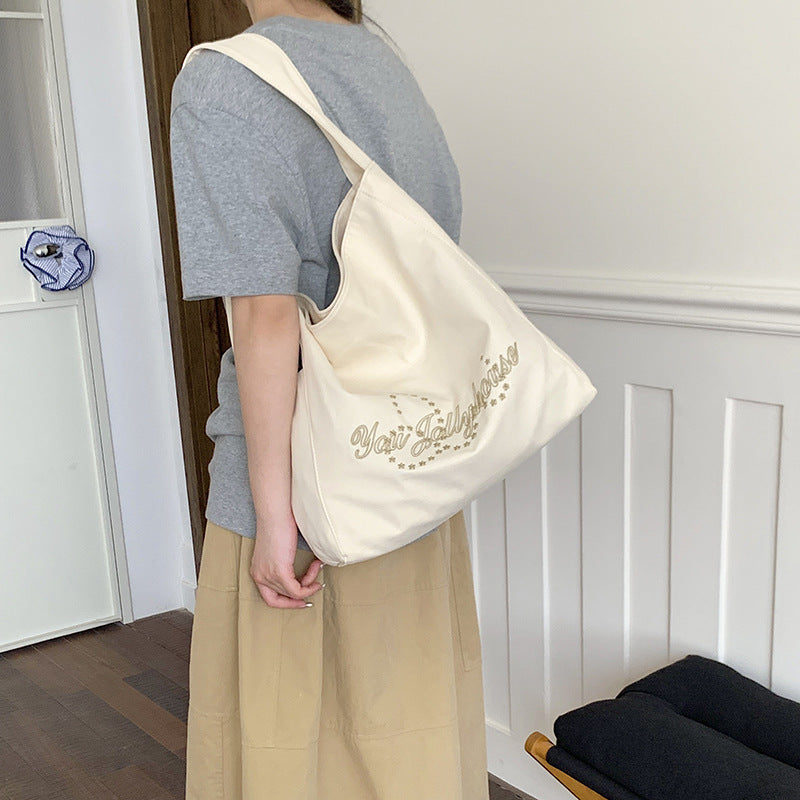 Korean Letter Embroidered Large-Capacity Lazy Style Shoulder Tote