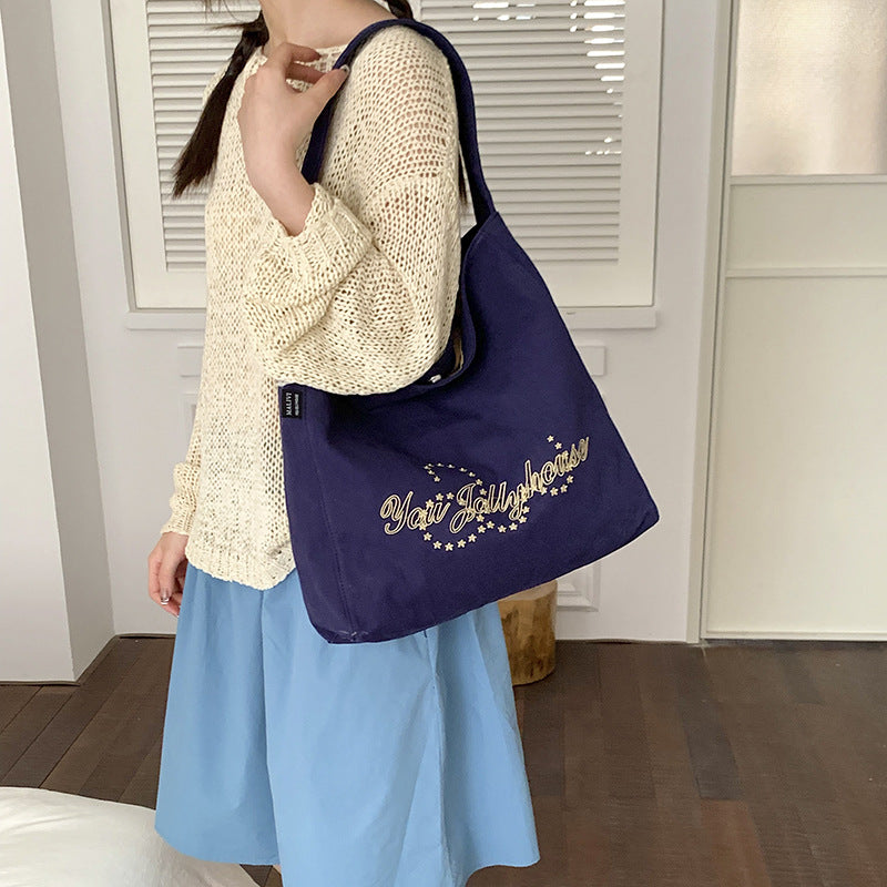 Korean Letter Embroidered Large-Capacity Lazy Style Shoulder Tote