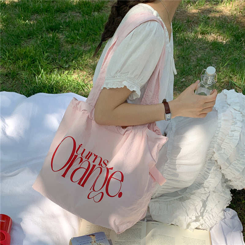 High-End Letter Canvas Large-Capacity Lazy Style Shoulder Tote