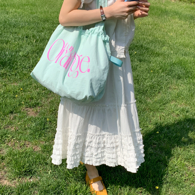 High-End Letter Canvas Large-Capacity Lazy Style Shoulder Tote