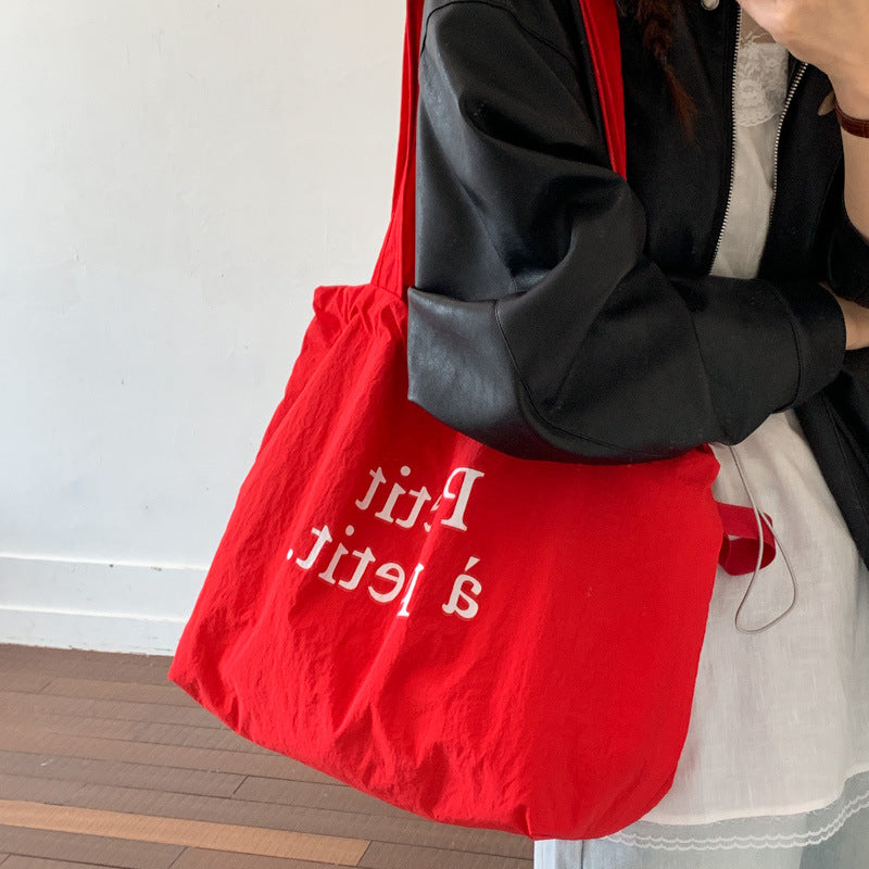 Korean Letter Print Linen Canvas Large-Capacity Drawstring Tote