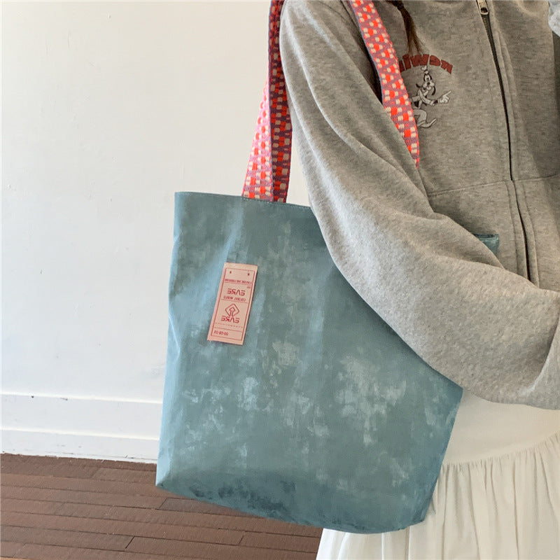 Retro Solid Color Large-Capacity Canvas Shoulder Tote Bag