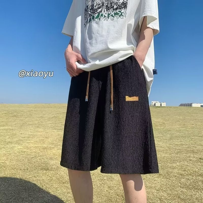 Men's Pleated Ice Silk Shorts – Lightweight Loose-Fit Summer