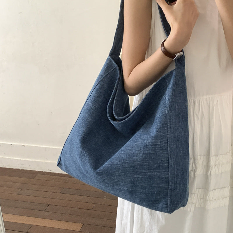 Women's Korean Style Lazy Denim Canvas Commuter Tote Bag