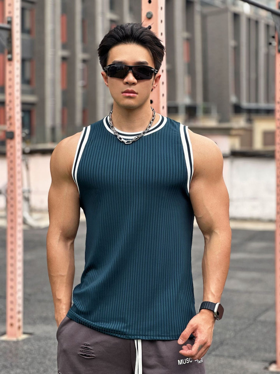 Men's Sleeveless Workout Tank Top Korean Style Loose Fit Gym Vest