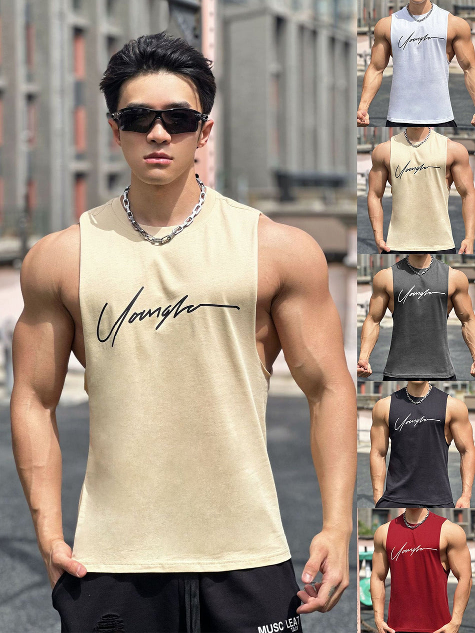 Men's Sleeveless Workout Tank Top 100% Cotton Gym Vest Korean
