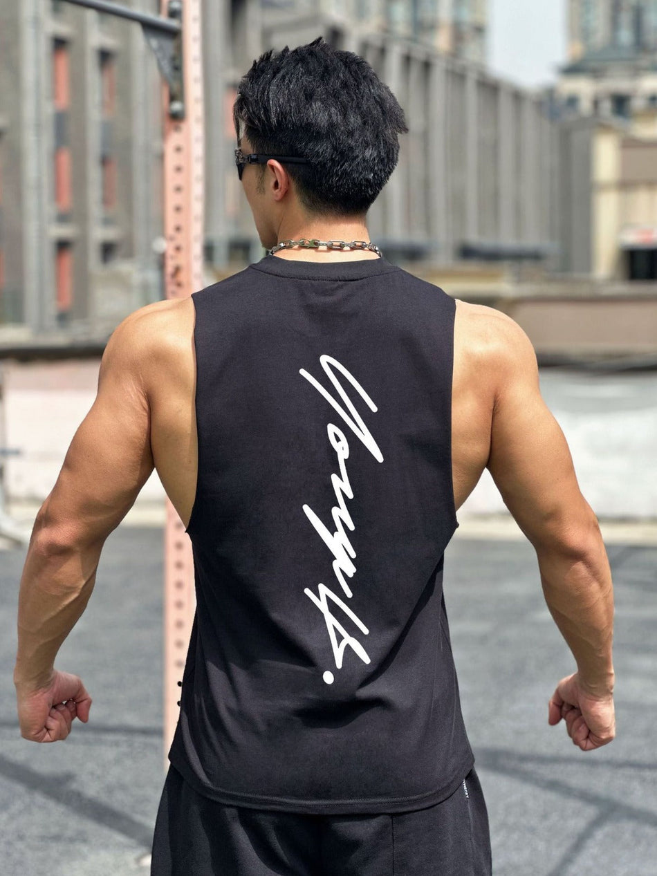 Men's Sleeveless Workout Tank Top 100% Cotton Gym Vest Korean