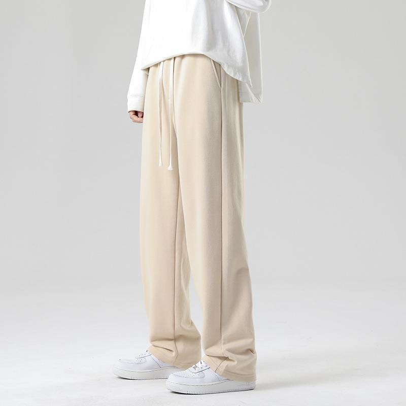 Men’s Wide Leg Cotton Fleece-Lined Casual Pants High Waist