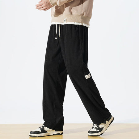 Men's black Loose Corduroy Straight Pants High Waist Winter Casual Trousers