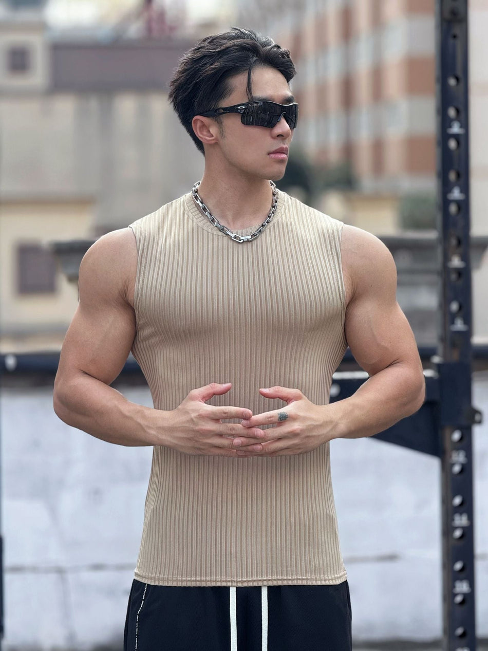 Men's Vertical Stripe Fitness Tank Top for Gym & Running