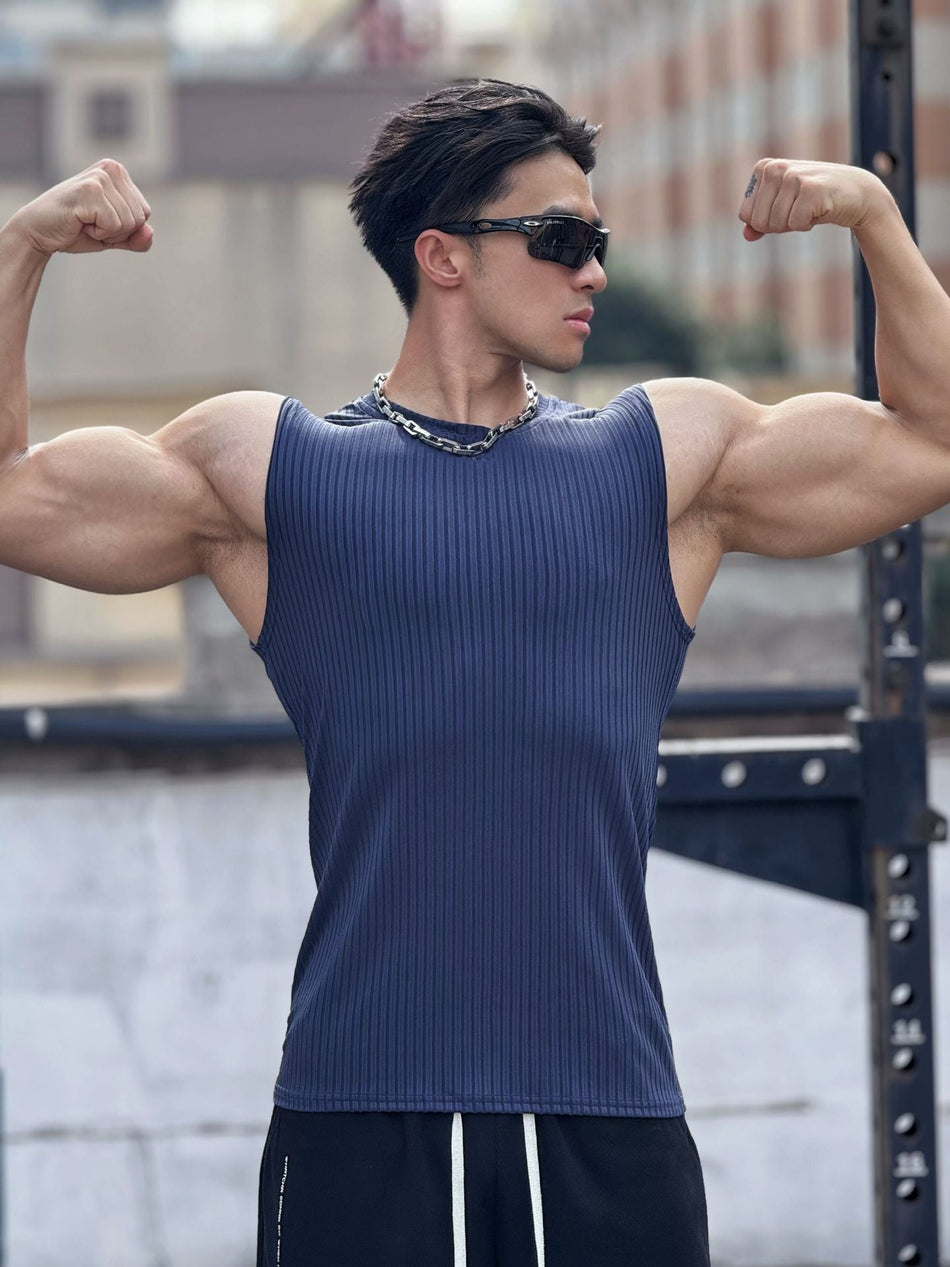 Men's Vertical Stripe Fitness Tank Top for Gym & Running
