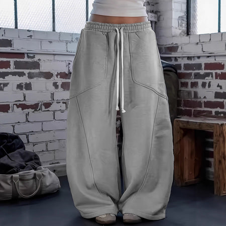 Men's gray Loose Fit Wide Leg Casual Sports Pants All Season