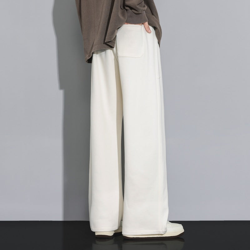 Men's black Loose Straight Wide Leg Casual Pants Stretch Fit Trousers