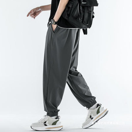 Men's light gray Ice Silk Loose Ankle-Length Casual Pants Summer Trousers