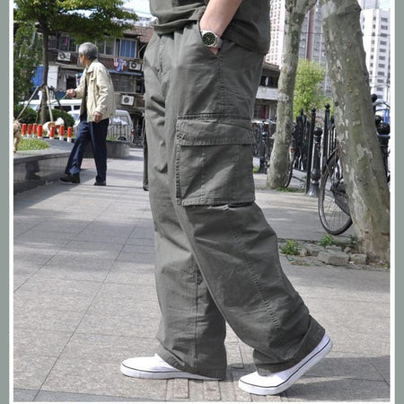 Men's black Plus Size Multi Pocket Cargo Overalls Casual Work Pants