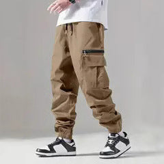 Men's black Drawstring Cargo Jogger Pants Multi Pocket Casual Trousers
