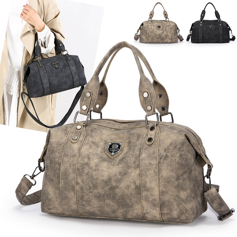 Women's Retro Large-Capacity Textured Commuter Tote Bag