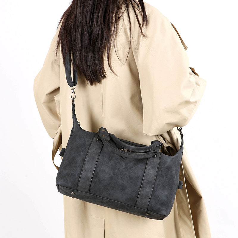 Women's Retro Large-Capacity Textured Commuter Tote Bag