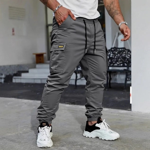 Men's black Windproof Jogger Overalls Loose Fit Cargo Sports Pants