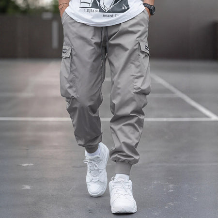 Men's gray Loose Fit Cargo Pants High Waist Straight Leg Trousers