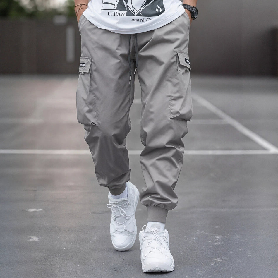 Men's gray Loose Fit Cargo Pants High Waist Straight Leg Trousers