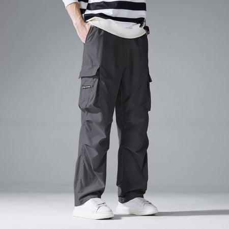 Men's white High Waist Cargo Jogger Pants Multi Pocket Casual Trousers
