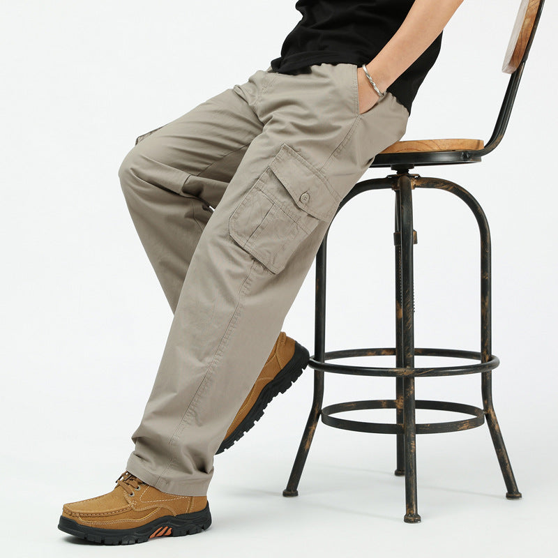 Men’s Cotton Straight Cargo Pants Multi Pocket Casual Trousers