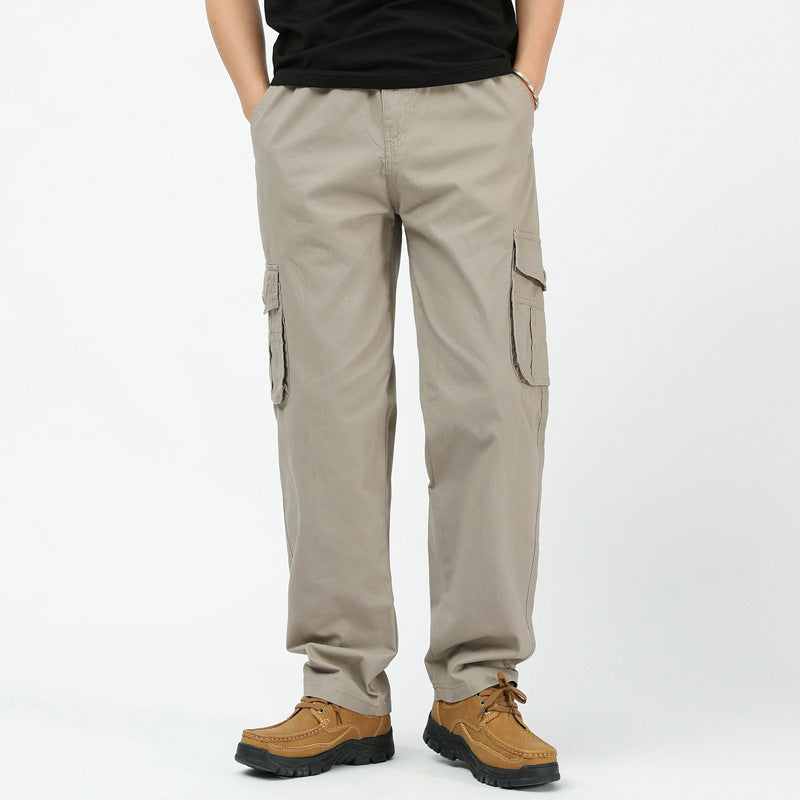 Men's light gray Cotton Loose Straight Casual Pants High Waist