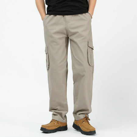 Men's light gray Cotton Loose Straight Casual Pants High Waist