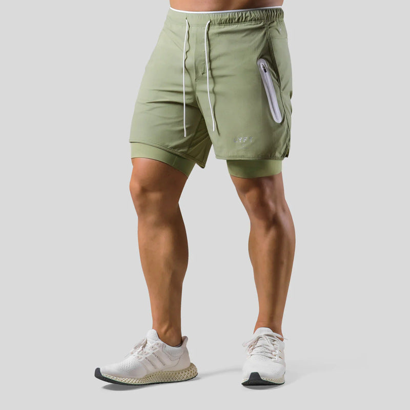 Men's Quick-Dry Double Layer Sports Shorts for Training