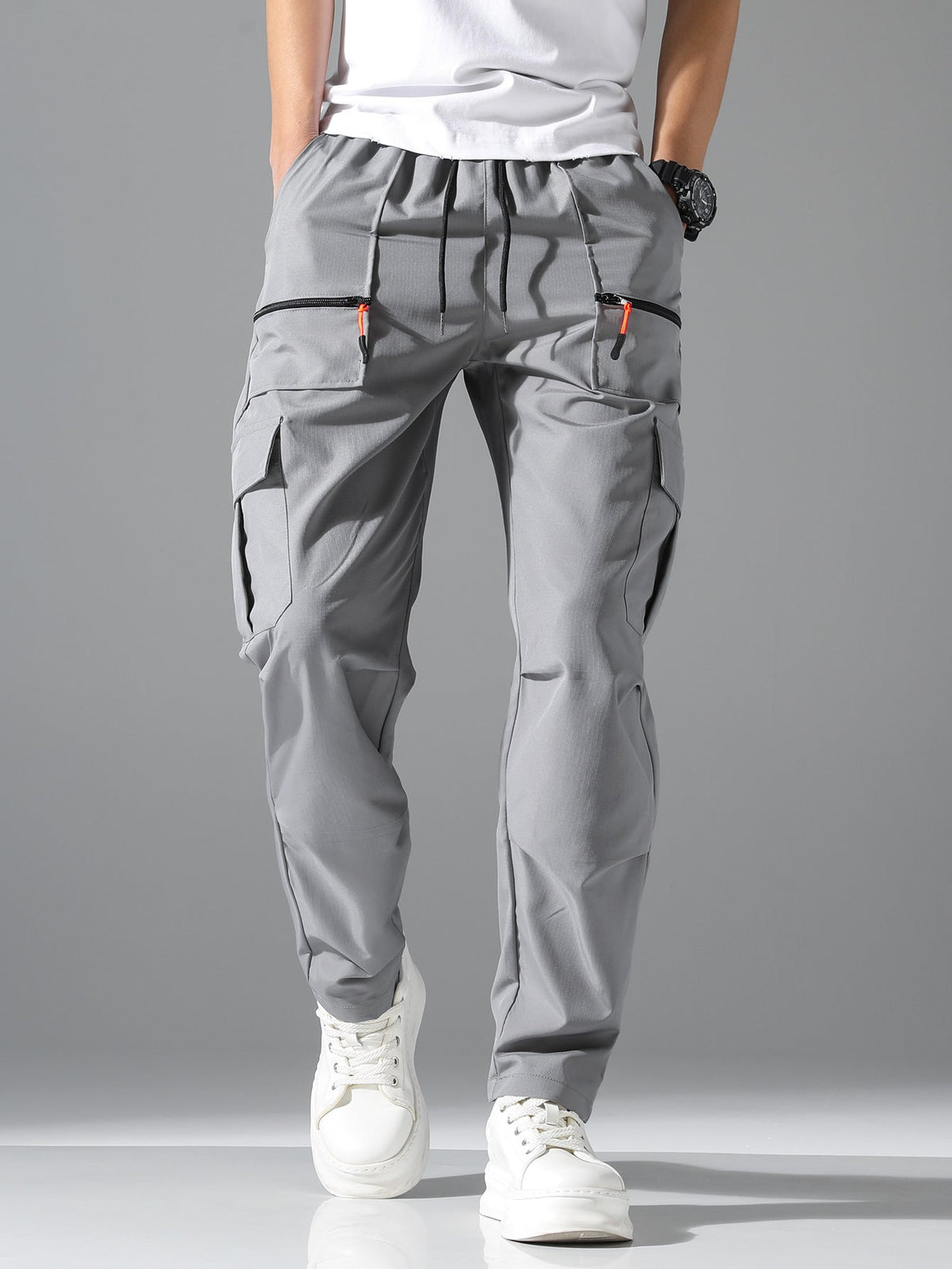 Men's dark gray Quick Dry Cargo Joggers High Waist Multi Pocket Pants