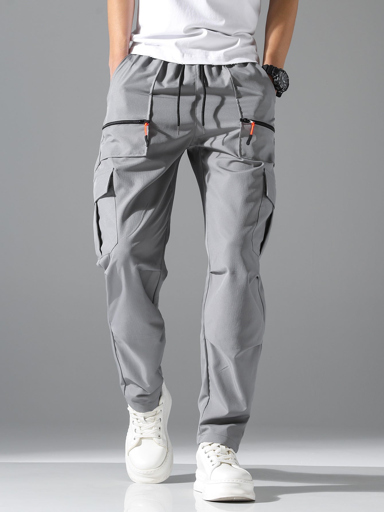 Men's dark gray Quick Dry Cargo Joggers High Waist Multi Pocket Pants