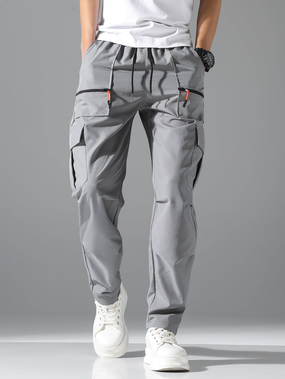 Men's dark gray Quick Dry Cargo Joggers High Waist Multi Pocket Pants