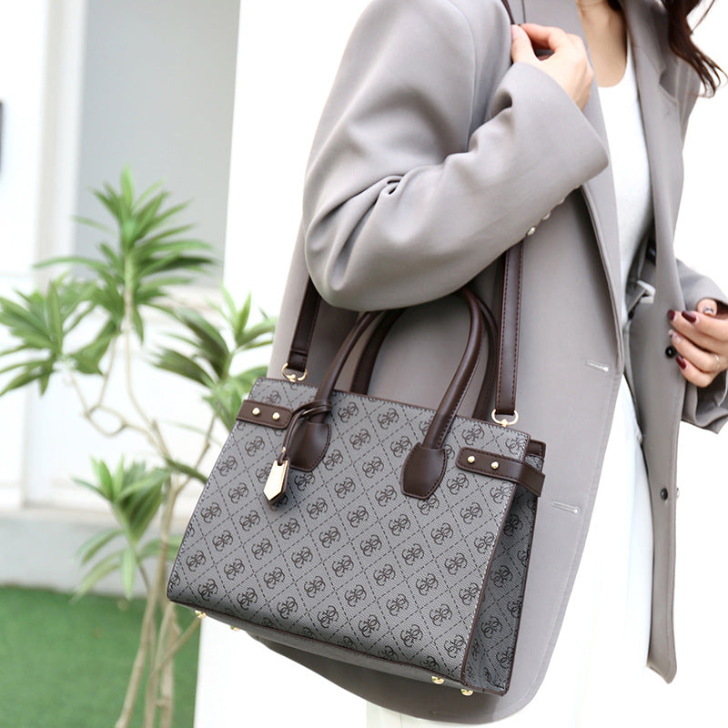 Printed Square Leather Tote Bag for Women