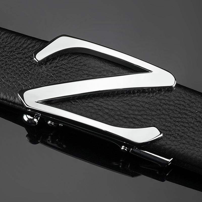 Men's Genuine Leather Automatic Buckle Belt with Letter Design