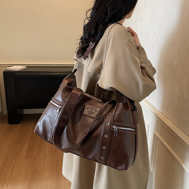 Textured Large Capacity Commuter Crossbody Tote