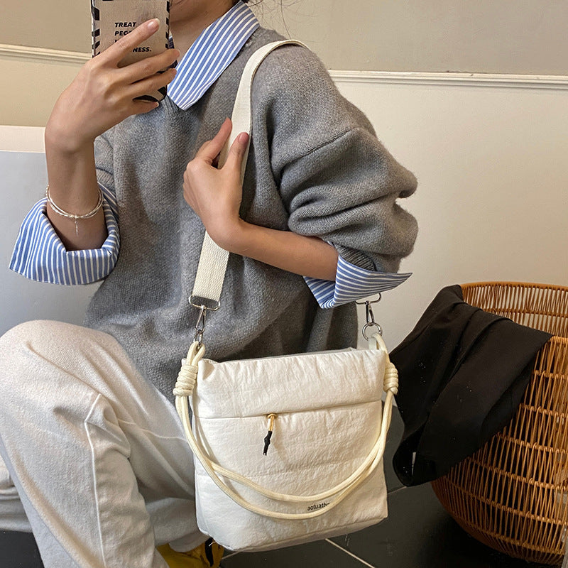 Textured Large Capacity Casual Crossbody Bucket Bag