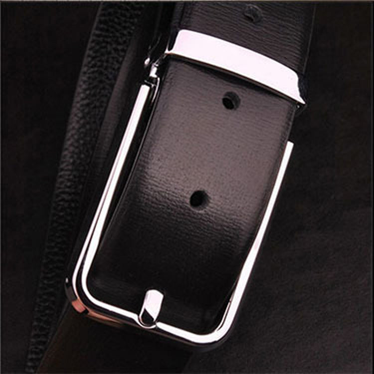 Men's black Top-Grain Cowhide Pin Buckle Belt for Business Wear