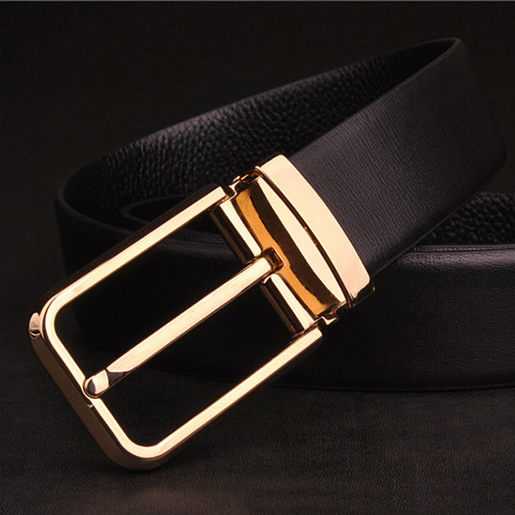 Men's Top-Grain Cowhide Pin Buckle Belt for Business Wear