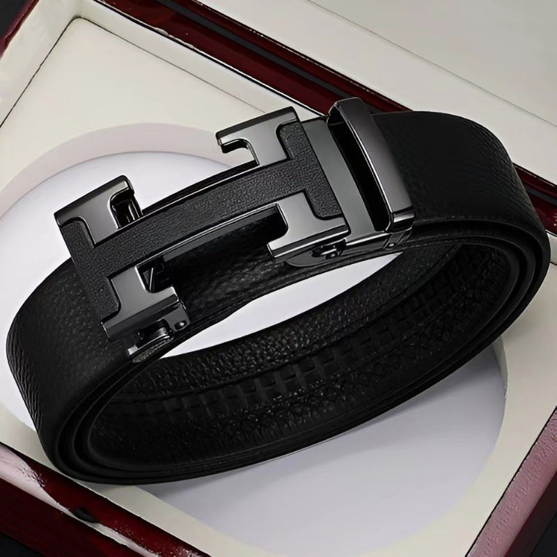 Men's gold Top-Grain Cowhide Automatic Buckle Belt with H Buckle