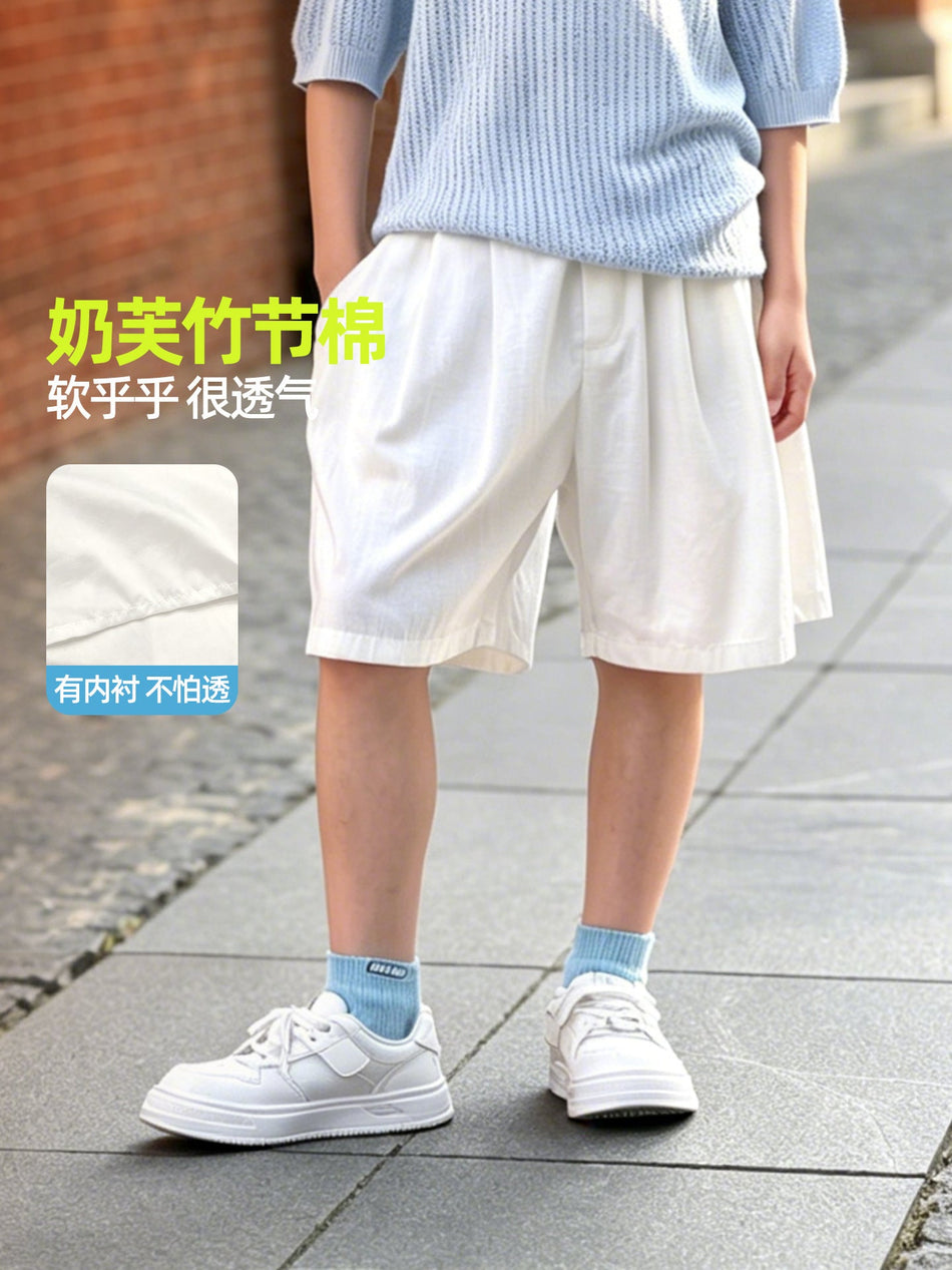Boys’ Breathable Slub Shorts Lightweight Korean Style Summer Wear