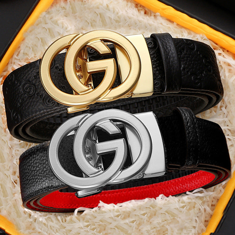 Men's black Top-Grain Cowhide Automatic Buckle Belt with G Detail