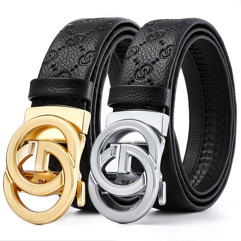 Men's Top-Grain Cowhide Automatic Buckle Belt with G Detail