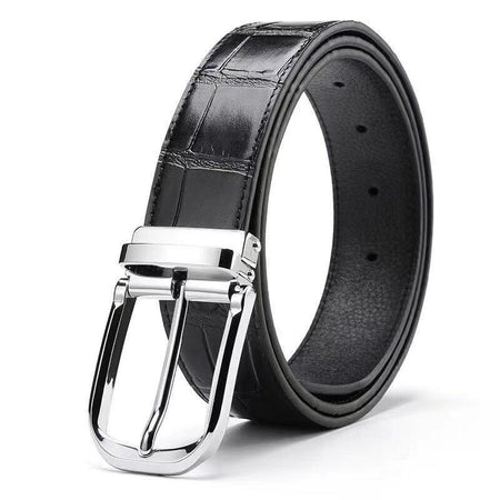 Men's black Crocodile Pattern Genuine Leather Pin Buckle Belt