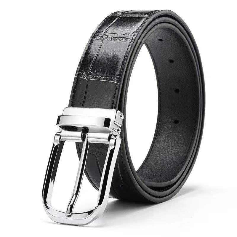 Men's black Crocodile Pattern Genuine Leather Pin Buckle Belt