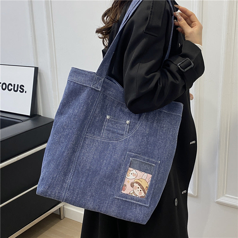 Retro Pure Color Canvas Preppy Style Tote Bag