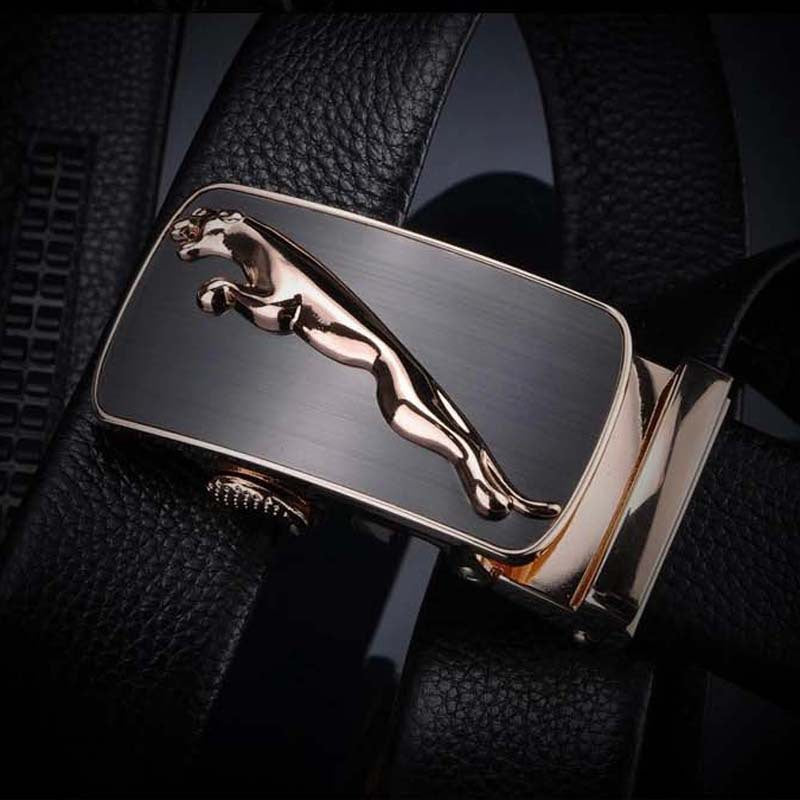 Men's Top-Grain Cowhide Automatic Buckle Belt with Lychee Texture