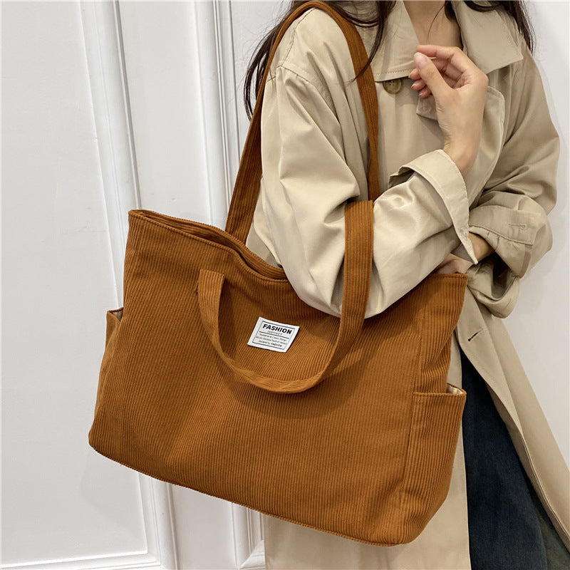 Simple Corduroy Large Capacity Commuter Tote Bag